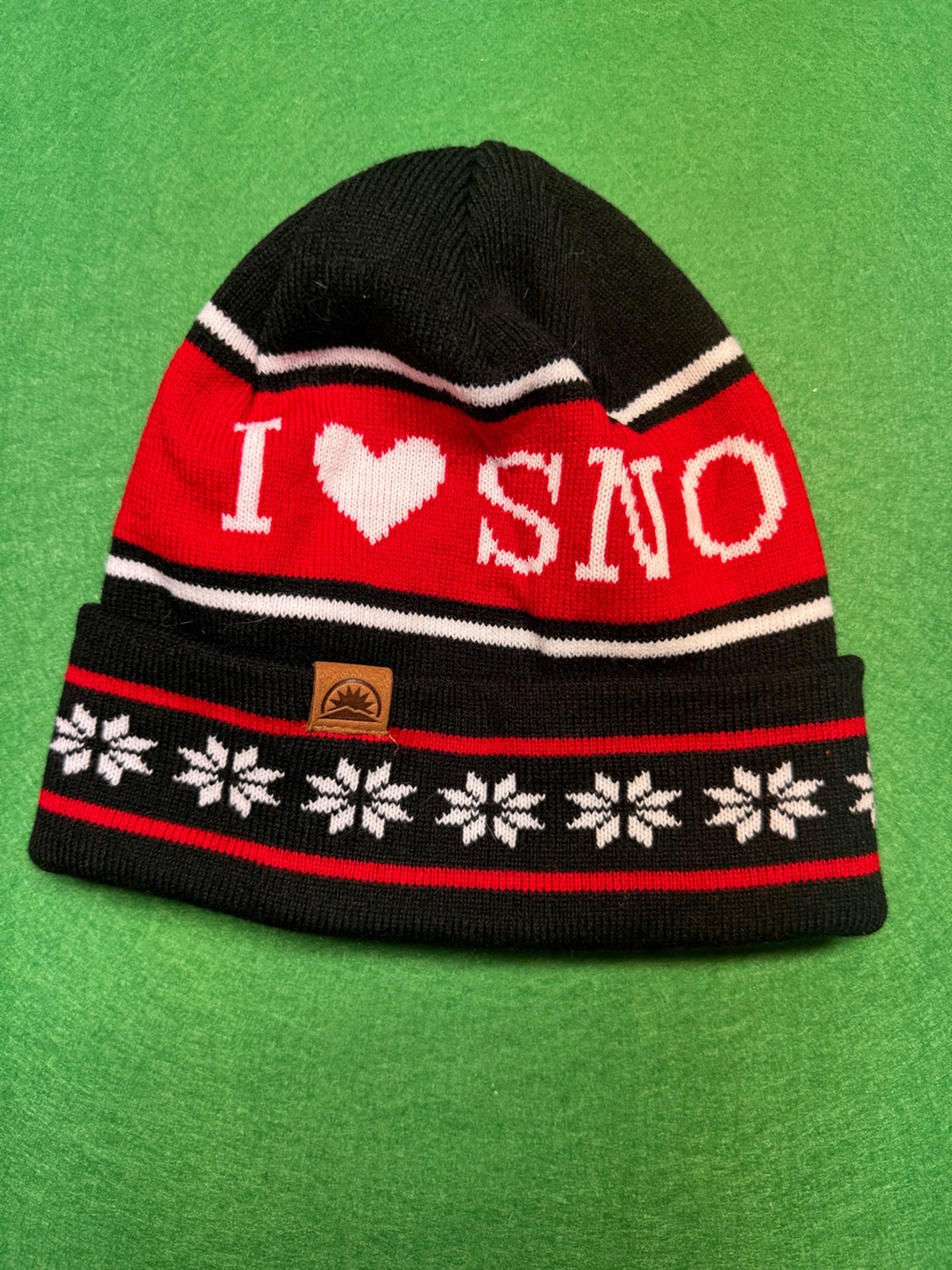 Kids Red and Black Knit Winter Beanie - I ♥ Snow